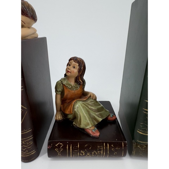 VTG 3pc Girl Reading Bookends Resin Storybook Children Library Cottage Decor - Picture 10 of 10